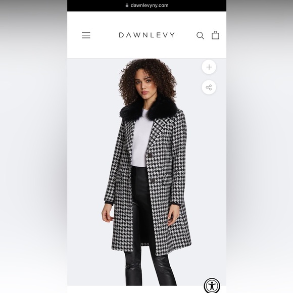 Dawn Levy houndstooth coat with removable Raccoon Fur Collar size Large - Picture 1 of 8